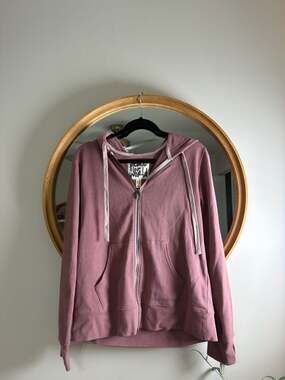 Peace Love World Full-Zip Hooded Sweatshirt in Mauve